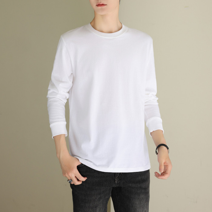 2025 Pure Cotton Men's T-Shirt 2025 Spring and Autumn Trendy Brand Crew Neck Base Shirt Long Sleeve 