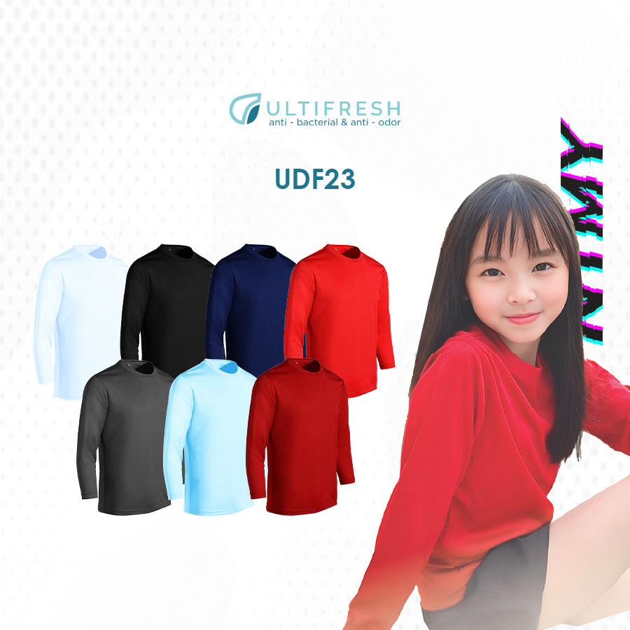 UDF23 Ultifresh เสื้อยืดแขนยาวคอลูกเรือเด็ก Unisex 100% ไมโครไฟเบอร์โพลีเอสเตอร์ NTMY