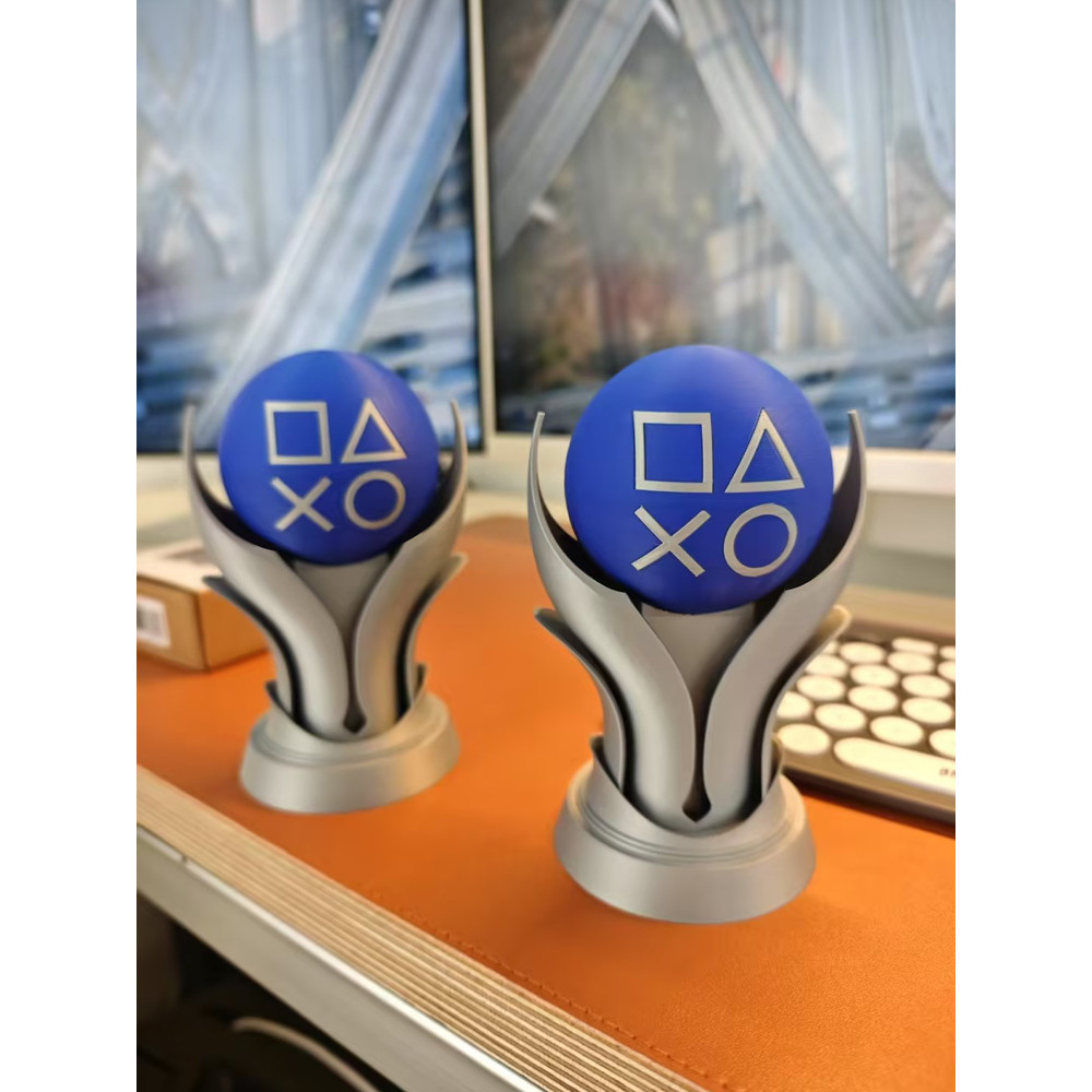 PS5 เครื่องประดับถ้วยแพลทินัม SONY PSN อุปกรณ์ต่อพ่วงรุ่น PS5 ทอง, เงินและทองแดงซ่อนถ้วยรางวัลขนาดเล