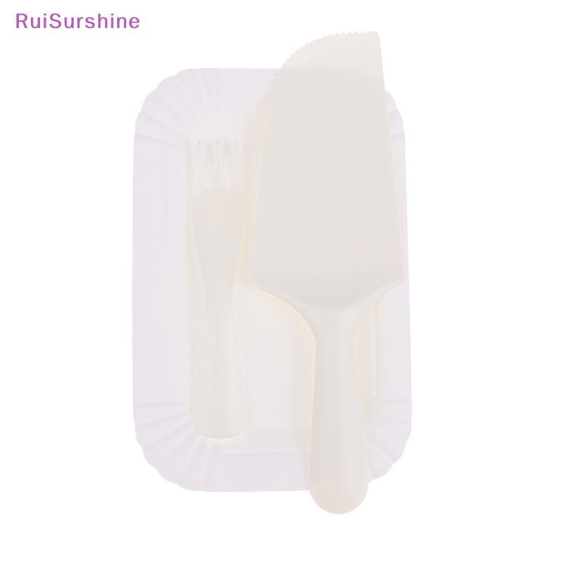 RuiSurshine 5Person 10Person สีขาวเค้กวันเกิดส้อมชุดพลาสติกทิ้งจานอาหารค่ําชุดเค้กเบเกอรี่บนโต๊ะอาหา