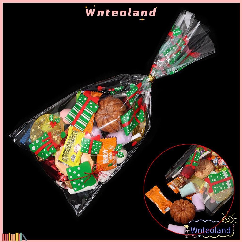 WNTEOLAND 50PCS Candy Cellophane Bag Santa Claus Snow Bell Tree Gingerbread Cookie Packing