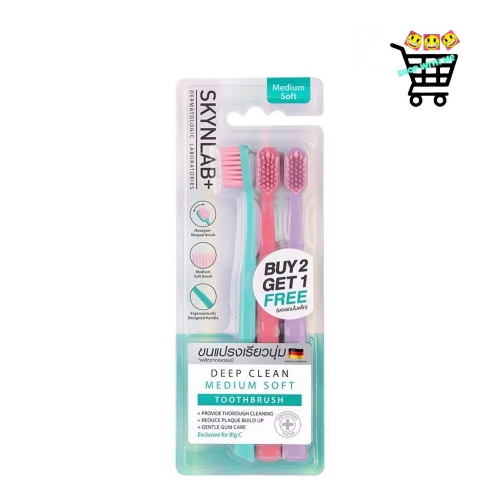 แปรงสีฟัน Skynlab {เซท/3ด้าม} Cotton Candy ดีพคลีนมีเดียมซอฟท์