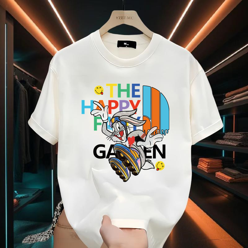2025 NEW 2025 Trendy American Style Cartoon Rabbit Print T-Shirt for Men, Fashionable and Unique Sho
