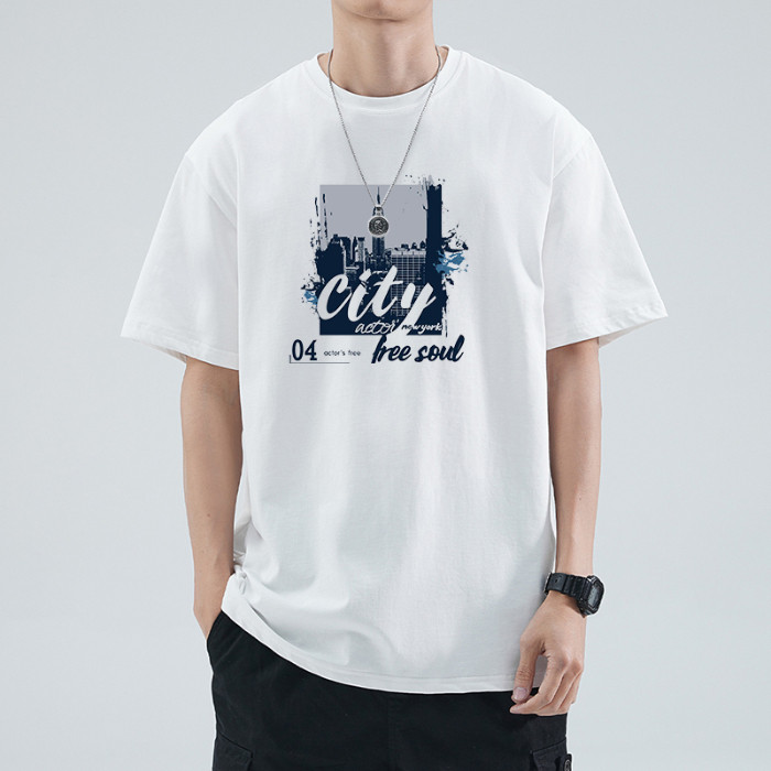 COD 2025280g Double Yarn Heavyweight White T-Shirt Men Three-needle Pure Cotton Men's Short Sleeve S