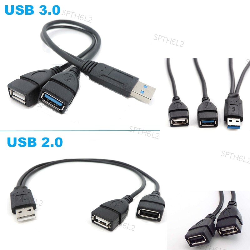 USB2.0 ชาย 2Dual USB หญิง splitter Double USB 2.0 3.0 Extension A-Male ชาย 2 A-Female หญิง Y สาย Pow