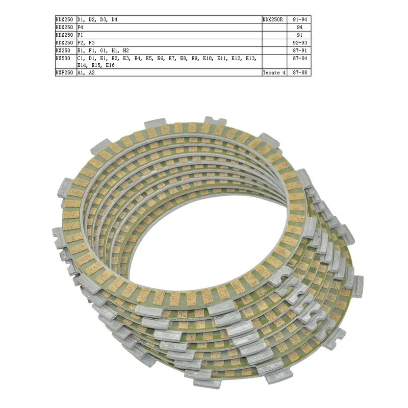 8PCS รถจักรยานยนต์คลัทช์แรงเสียดทานแผ่นชุดสําหรับ Kawasaki KDX250 KDX 250 KDX250R D1-D4 F1-F4 91-94 