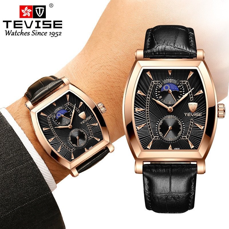 Cross-Border Wine Barrel Mechanical Watch นาฬิกาข้อมืออัตโนมัติ Non-Watch TEVISE Swiss Quartz หกมือ 