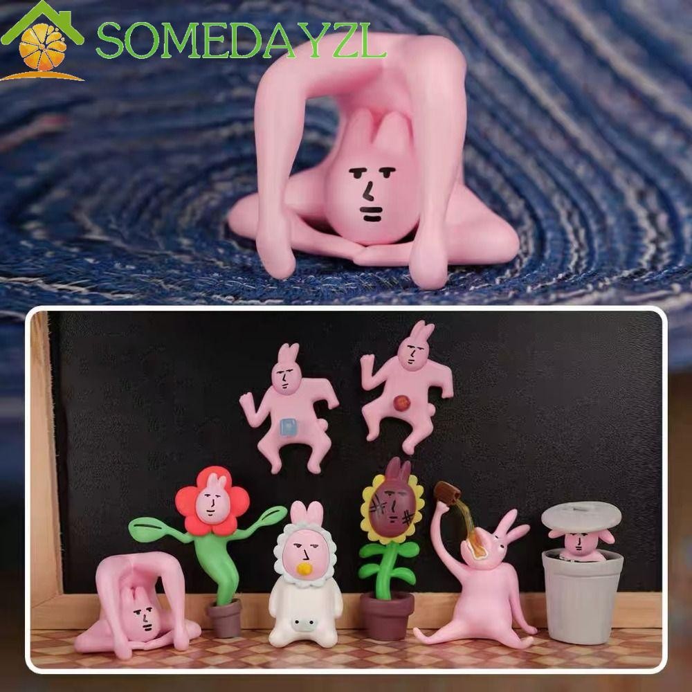 SOMEDAYZL My Friend Rabbit Action Figure, Collection ตลกตุ๊กตากระต่ายสีชมพู, รูปปั้นประณีตน่ารักการ์