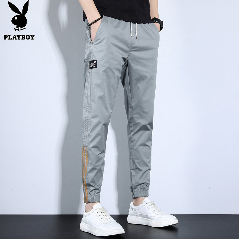 Playboy Casual Pants Men Summer Thin Style Ankle-Legging Sports Ankle-Length Pants Trendy Ice Silk A