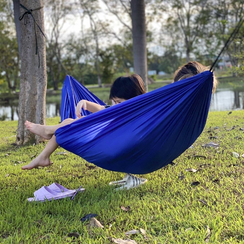 เปลนอน เปลผ้าร่มในป่าสองชั้นพร้อม ไซส์ XXL สีเขียว สำหรับกิจกรรมกลางแจ้งและการเดินป่า เชือก 4 เมตร - รูปที่ 3