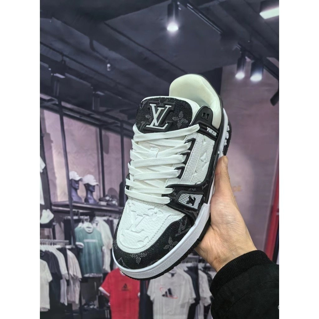 LV Mens Shoes Womens Casual Sports Shoes Genuine Leather All-Match Luxury รองเท้าผ้าใบ