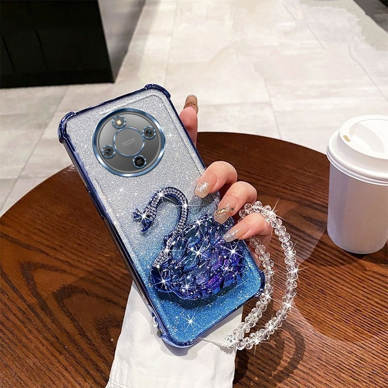 เคสโทรศัพท์สําหรับ Honor X9d X7d X6c 400 สมาร์ท 5G 4G ป้องกันสมาร์ทโฟนปลอก 3D Swan Stand Holder + สา