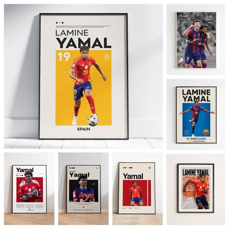 โปสเตอร์ Yamar Ramini Barcelona พิมพ์บนผ้าใบ งานศิลปะสำหรับผนัง ของขวัญสำหรับแฟนฟุตบอลสเปน
