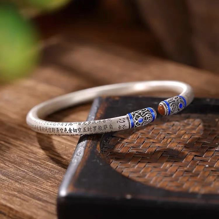 สร้อยข้อมือหัวใจเงินสเตอร์ลิง 999 สำหรับผู้หญิง สไตล์คลาสสิกเปิดโบราณ Nanhong SRH7-H8FF