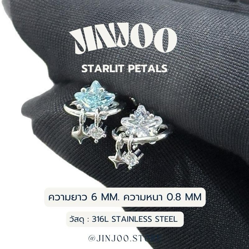 Jinjoo จิวต่างหูดาว รุ่น Starlit Petals มี 2 สีให้เลือก ก้านหนา 0.8 mm. สแตนเลส316 แป้นแบบ รหัส JA32
