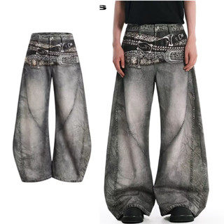 SUIKONE ซุยโคเนะ กางเกงยีนส์ผู้ชาย สไตล์อเมริกัน ทรงหลวม สำห…