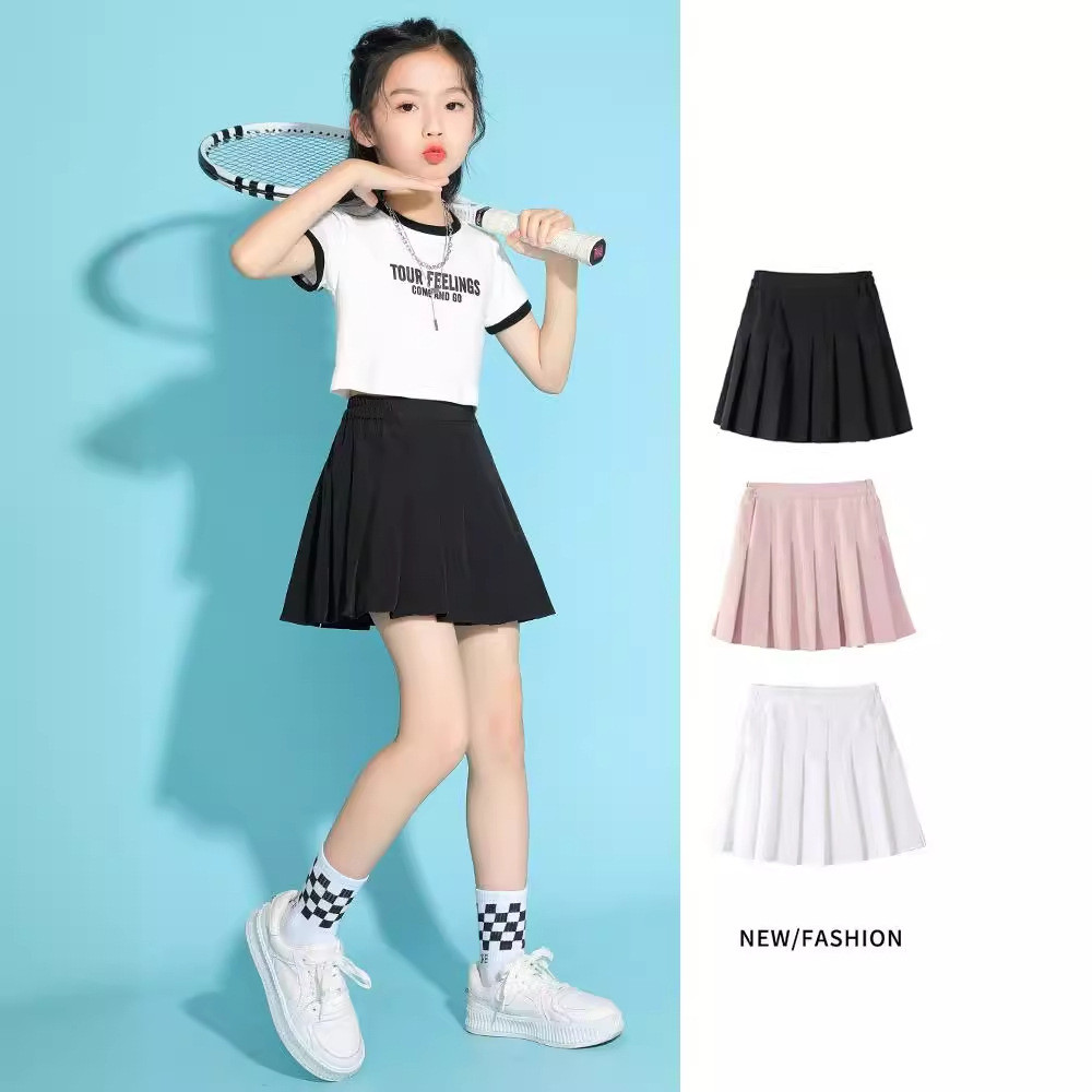 [MIANZHI] กระโปรงจีบเด็กผู้หญิง สไตล์วิทยาลัย แฟชั่นกระโปรงสั้น สีพื้น อเนกประสงค์และสวมใส่สบาย สำหร