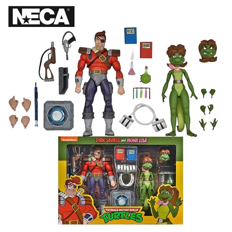 NECA 54253 เต่านินจาวัยรุ่น Dirk Savage และ Mona Lisa 2-Pack 18 cm ตัวเลขการกระทําตุ๊กตาต้นฉบับของขว
