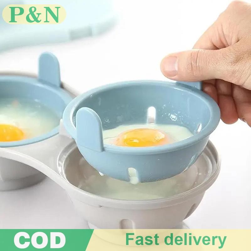 [P&N] ไมโครเวฟ Double Egg Poacher Maker Poached ไข่หม้อหุงข้าว Steamer เครื่องล้างจานทนความร้อนไมโครเวฟไข่ Poacher อุปกรณ์ครัว [cod]
