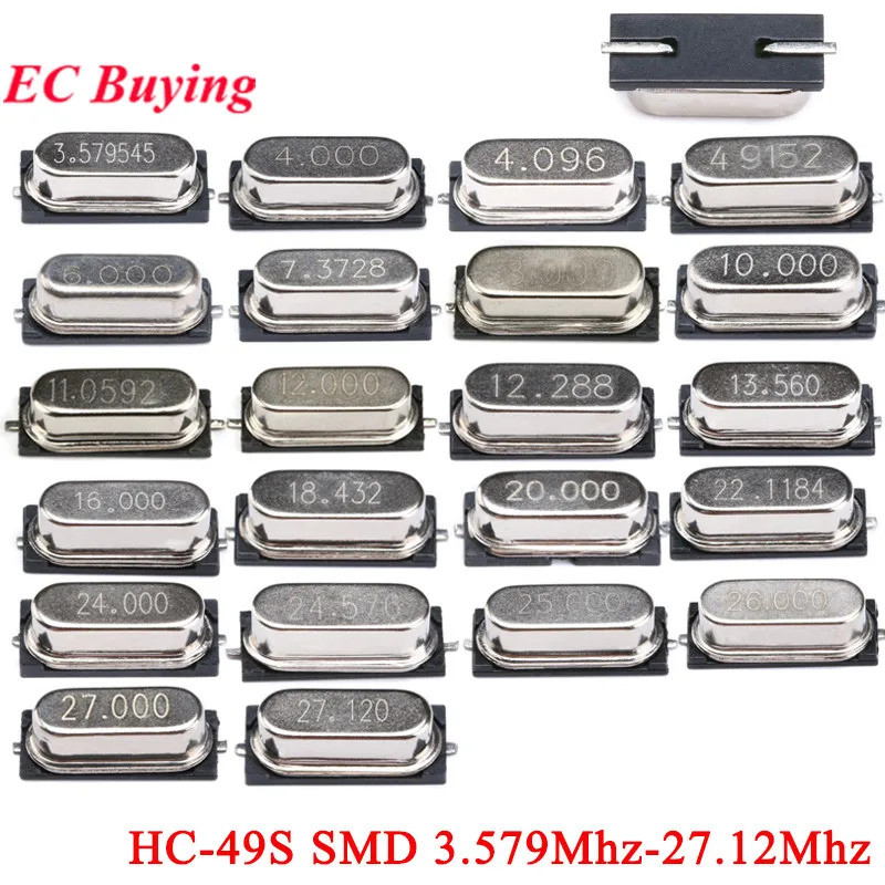 10PCS Passive คริสตัล Oscilator 4MHZ 6MHZ 8MHz 10Mhz 12MHZ 11.0592M 16MHZ 20MHz 22.1184M 24MHZ 25MHZ
