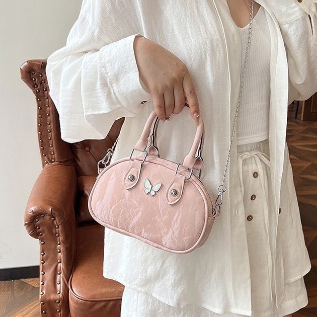 กระเป๋า cecelle perota brand แฟชั่น Xiaozhong เกาหลีอ่อนโยนมาการองสีอารมณ์ป่าโบว์โบว์ลิ่งกระเป๋าใบเล