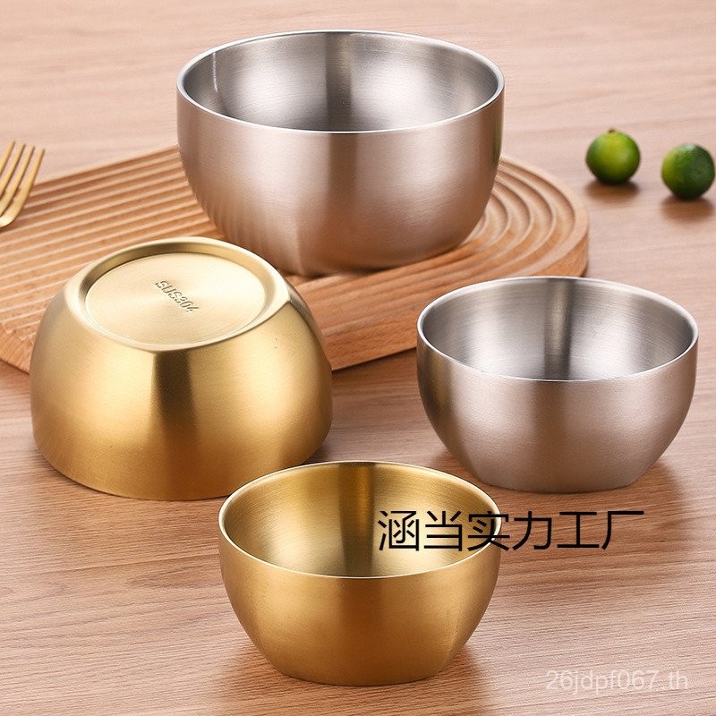 สแตนเลส Anti-Scalding ชามซุปชามกิน 304 ชามข้าวเด็ก Golden Kimchi Bowl Double-Layer เกาหลี Commercial
