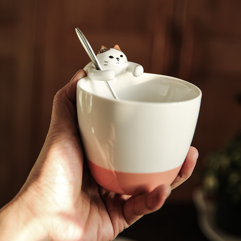 ญี่ปุ่นเดี่ยวแมวน่ารัก JIOJIO Underglaze สีแก้วเซรามิคถ้วยกาแฟถ้วยชา