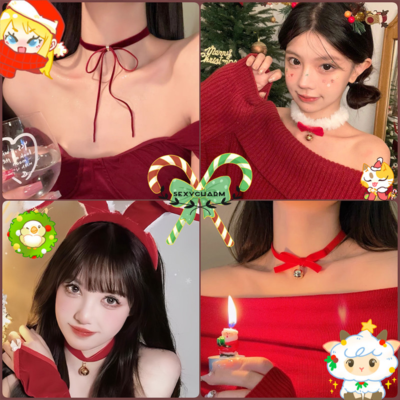 Sexy Charm 🎀🎀คอลเลกชันคริสต์มาส สร้อยค อสีแดง พร้อมจี้ โบว์ กระดิ่งเล็ก ราคาส่ง จัดส่งภายใน 1-3 วัน