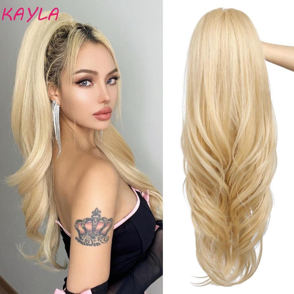 KAYLA วิกผมหางม้าเชือก, คลิป Ombre ผมหางม้าหยักยาว, เส้นใยทนความร้อนปุยผมหางม้าขยายธรรมชาติ Pony Tail Hairpiece สําหรับเด็กและผู้หญิง