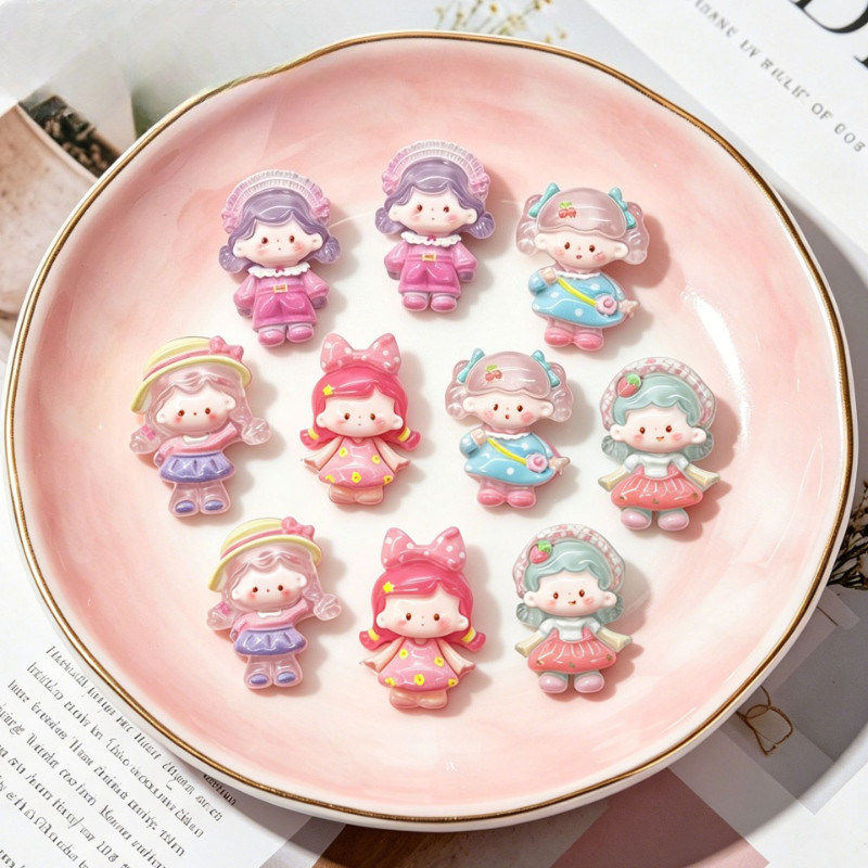 10ชิ้นน่ารักการ์ตูนสาวใสแบนกลับเรซิ่นเสน่ห์สําหรับ ทําเอง (14-30)