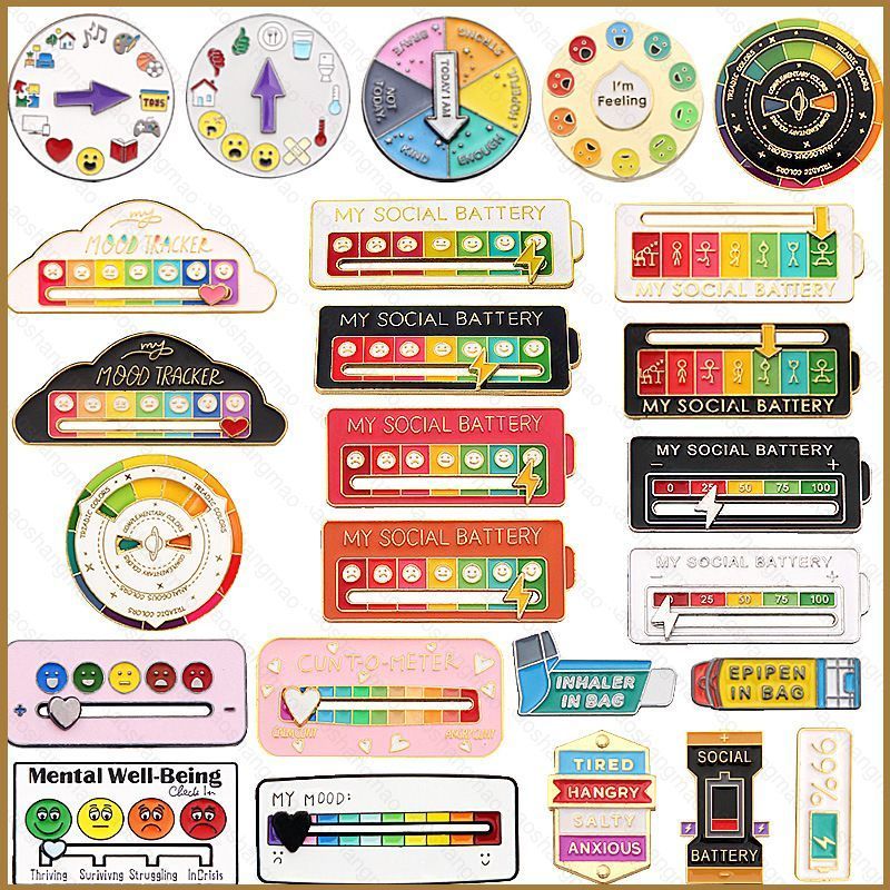 HK2 Slidable สังคมแบตเตอรี่ความรู้สึกเคลือบเข็มกลัดพวงกุญแจ MY SOCIAL แบตเตอรี่ Mood Conversion Pin 