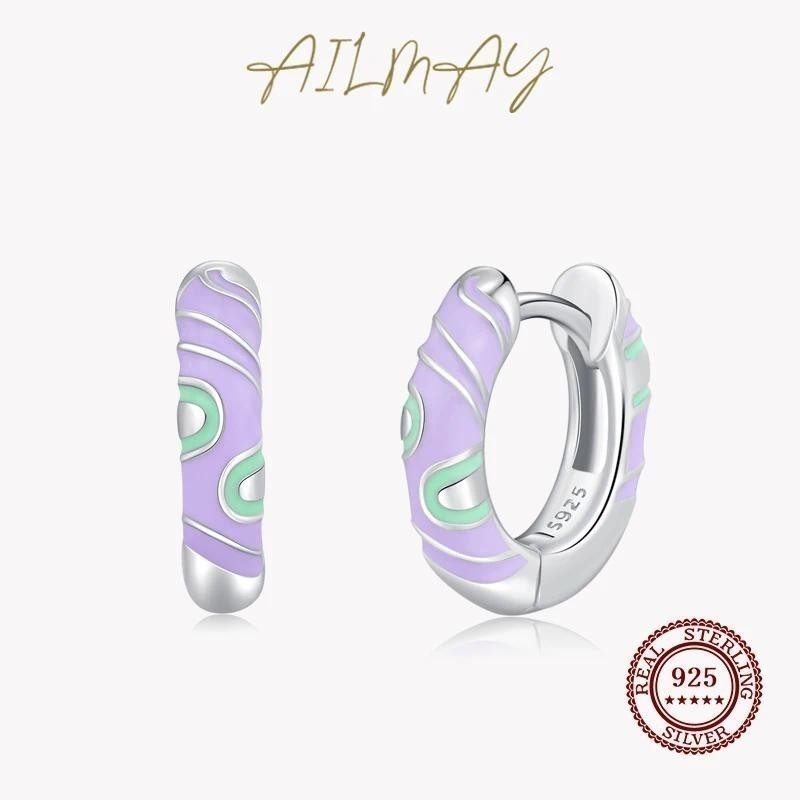 Ailmay Pure 925 เงินสเตอร์ลิงแฟชั่น Charm Rainbow สีเคลือบ Hoop ต่างหูผู้หญิงหมั้นครบรอบเครื่องประดับ Fine