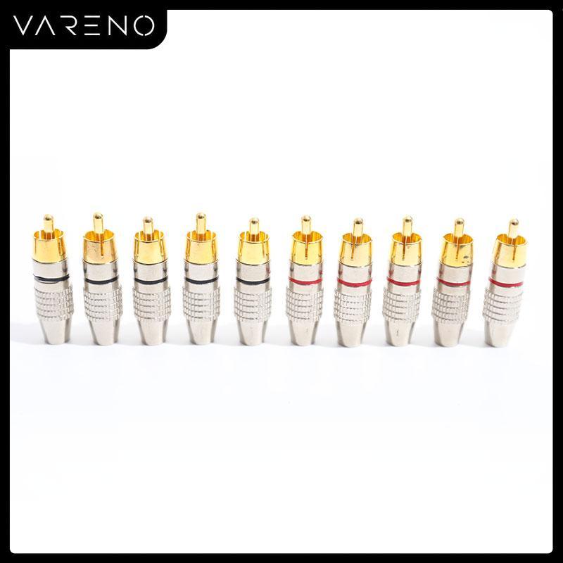 Vareno 10ชิ้นปลั๊ก RCA สายล็อควิดีโอเสียงตัวเชื่อมต่อตัวผู้ชุบทอง