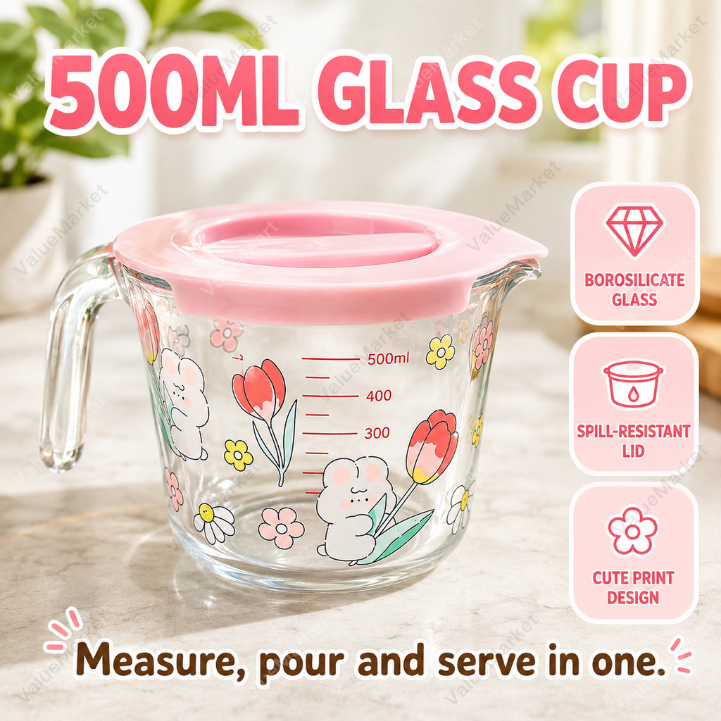 500มิลลิลิตรขนาดใสแก้วถ้วยตวงทนความร้อนไมโครเวฟทนทานอาหารเช้าแก้วครัวเครื่องมือสําหรับอบทําอาหารของเหลววัดทุกวันเครื่องดื่มในครัวเรือนทํามูลค่าตลาด