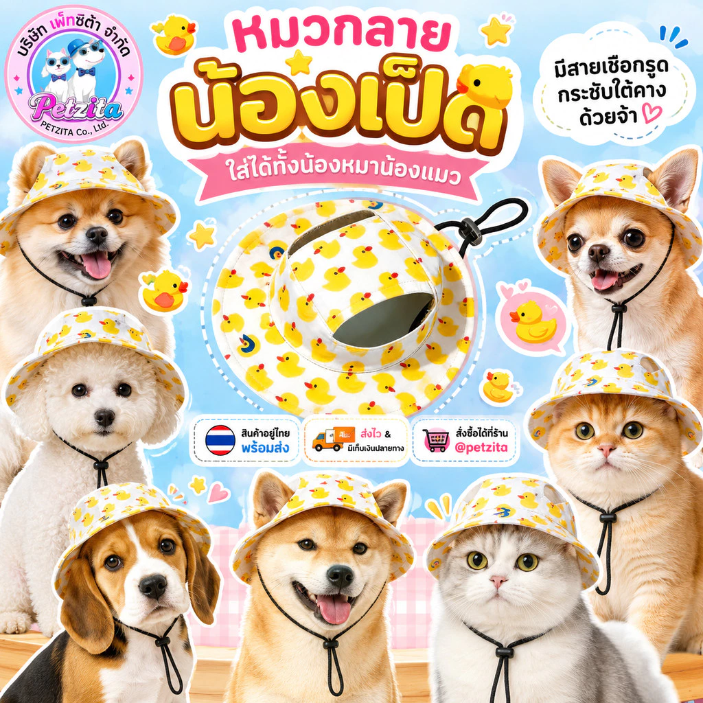 🇹🇭พร้อมส่ง🇹🇭 🐤 หมวกลายเป็ดน้อยสุดน่ารัก for pet หมวกสุนัข ชุดหมา ชุดแมว สัตว์เลี้ยง