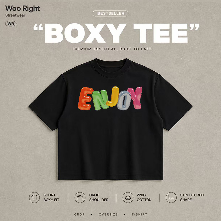 Woo Right تيشيرت قصير Boxy ‏ENJOY — صورة 2
