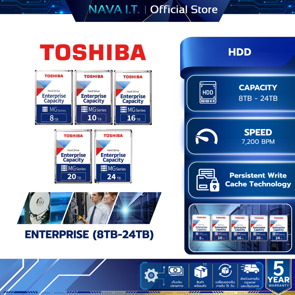 TOSHIBA HDD (ฮาร์ดดิส) ENTERPRISE 8TB-24TB SATA III 7200rpm WARRANTY 5 YEAR