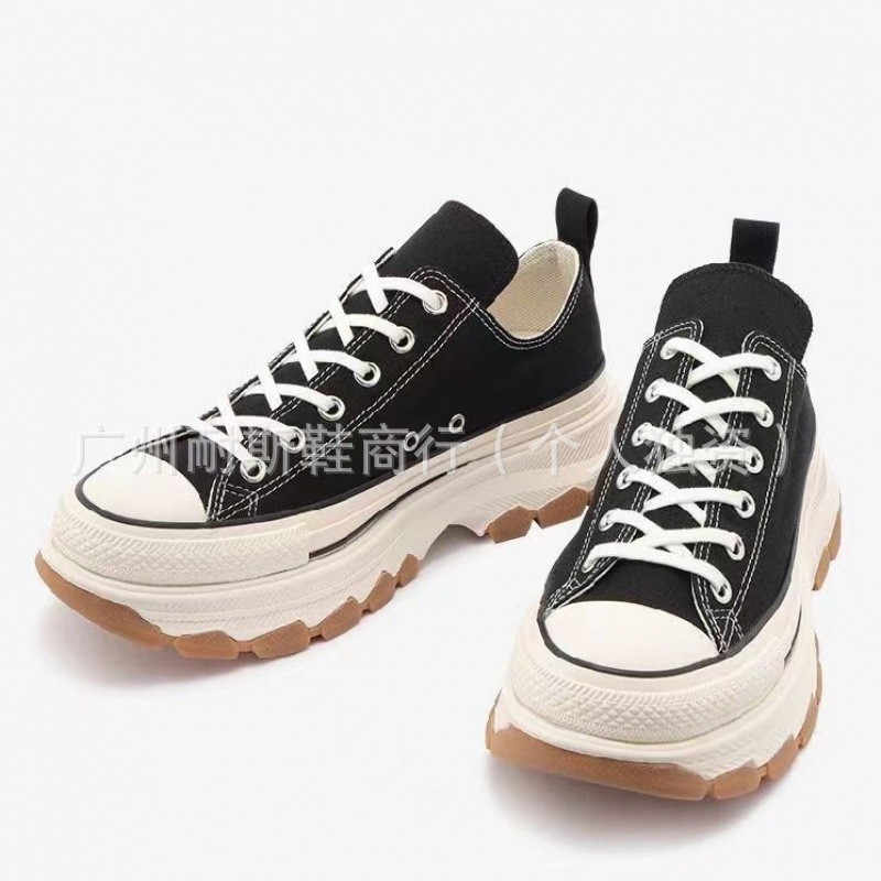 Meiqi Converse Sandwich Platform Shoes เพิ่มความสูง All-Match Campus Youth Platform Canvas Shoes Bla