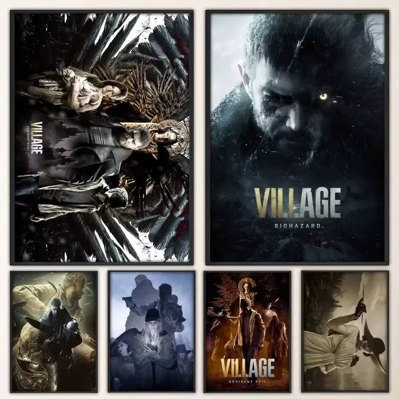Resident Evil Village สยองขวัญวิดีโอเกมโปสเตอร์ไม่มีกรอบผ้าใบ Wall Art ภาพวาด Gaming Room Wall Decor