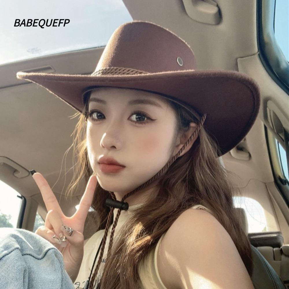 BABEQUEFP ผู้หญิงผู้ชายคอสเพลย์ Suede Jazz หมวก, Vintage Suede หมวกคาวบอย, สีทึบ Beanies เครื่องแต่ง