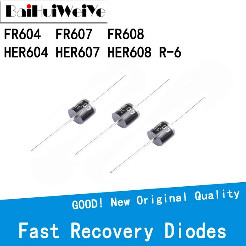 10 ชิ้น HER608 FR604 FR607 FR608 HER604 HER607 6A300V 6A400V 6A800V 6A1000V Fast Recovery Diodes R-6