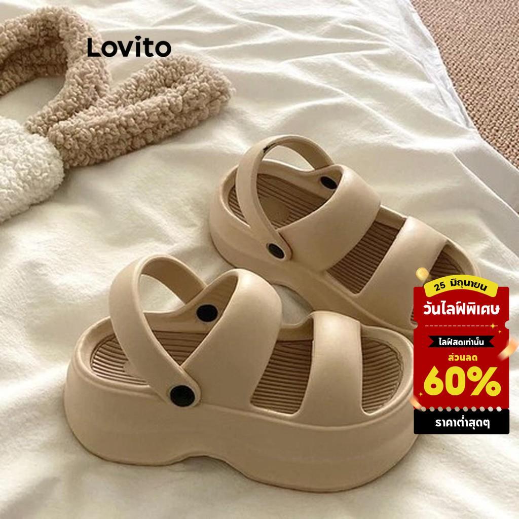 Lovito แคชชวล รองเท้าแตะเสริมส้น 6 ซม ดีไซน์สายรัดคู่กันลื่น นุ่ม เบา สำหรับผู้หญิง LFA59260