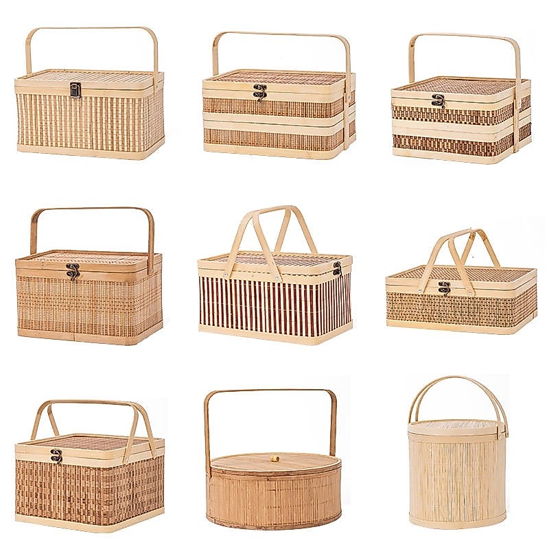 [Home Exquisite Basket] ตะกร้าไม้ไผ่สาน แฮนด์เมด สําหรับใส่ของขวัญปีใหม่ 5 7