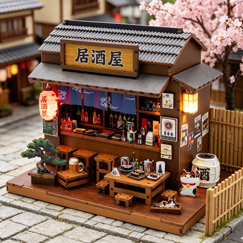DIY ไม้ประกอบญี่ปุ่น Izakaya Miniatures บ้านตุ๊กตาชุดตกแต่งบ้านงานฝีมือของขวัญสําหรับผู้ใหญ่เพื่อนวันเกิด