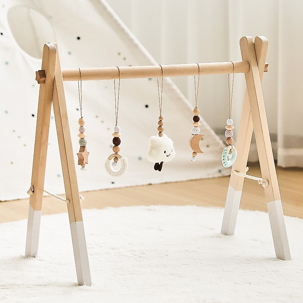 เด็ก Montessori ไม้ Gym กรอบ Rattle ของเล่นทารกแรกเกิดแขวน Sensory ของเล่นพับ Play Gym กรอบเด็กผู้ถื