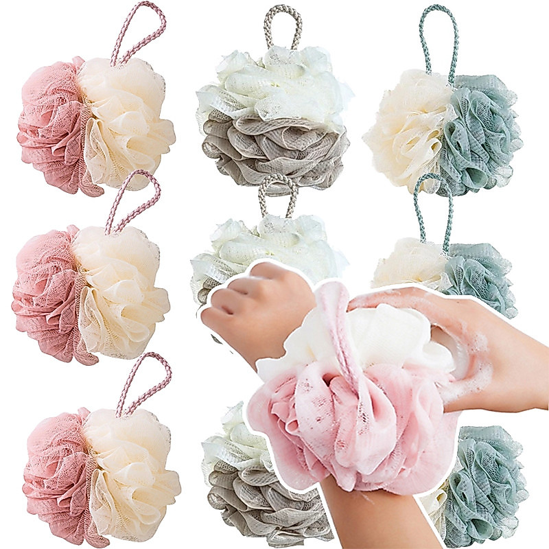ลูกบอลอาบน้ําตาข่ายทูโทน - ใหม่ Bath Flower Body Cleanser - Scrub Bath Ball with Foam Mesh, อุปกรณ์ห้องน้ําระดับพรีเมียมเพื่อความนุ่ม
