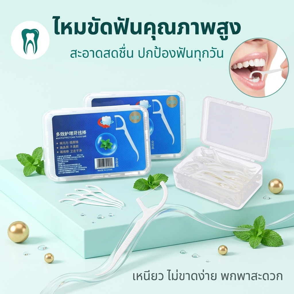 🔥พร้อมส่งในไทย✨ไหมขัดฟัน 2IN1ชนิดด้าม(50ชิ้น/กล่อง)ทางการแพทย์ ไม้จิ้มฟันพลาสติก ไหมขัดฟันแบบแท่ง แปรงขัดซอกฟัน