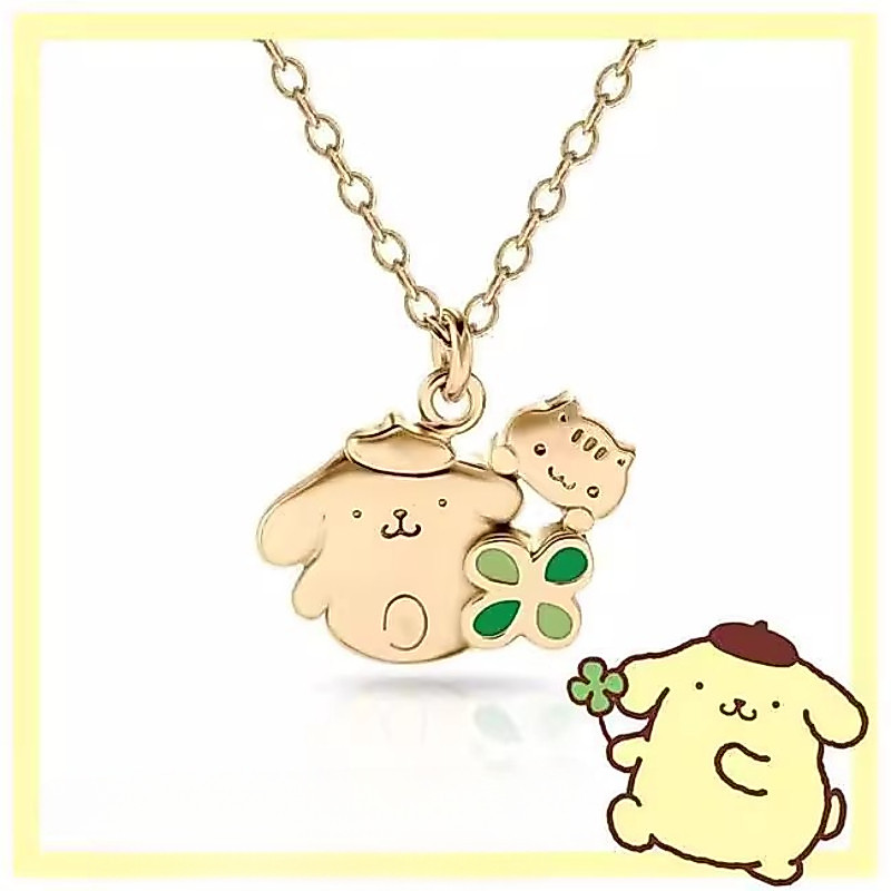 น่ารัก, พุดดิ้งสุนัข, จี้หัวใจเพชร, สีเขียวแชมร็อค, ทอง, เกาหลี, การ์ตูนซานริโอ, โชคดี, แฟชั่นบุคลิกภาพเท่, หรูหรา, สร้อยคอผู้หญิง, ของขวัญ