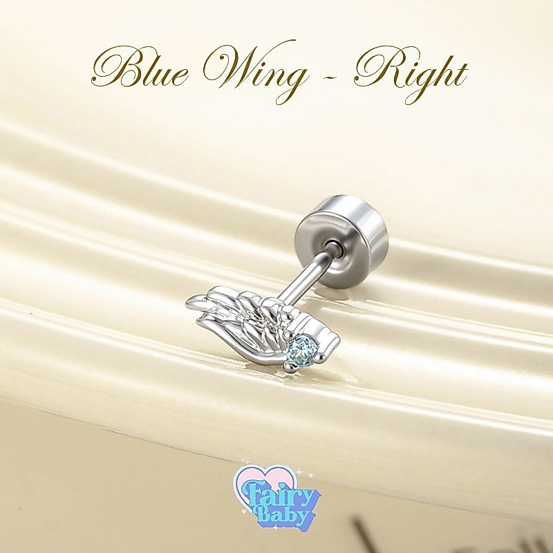 Fairybaby จิว Blue wing - Right ( 1 ชิ้น ) *ขวา* แป้นแบน จิวหู ปีกนางฟ้า สีฟ้า ข้างขวา 0.8 ยาว 6 mm (J3-173)