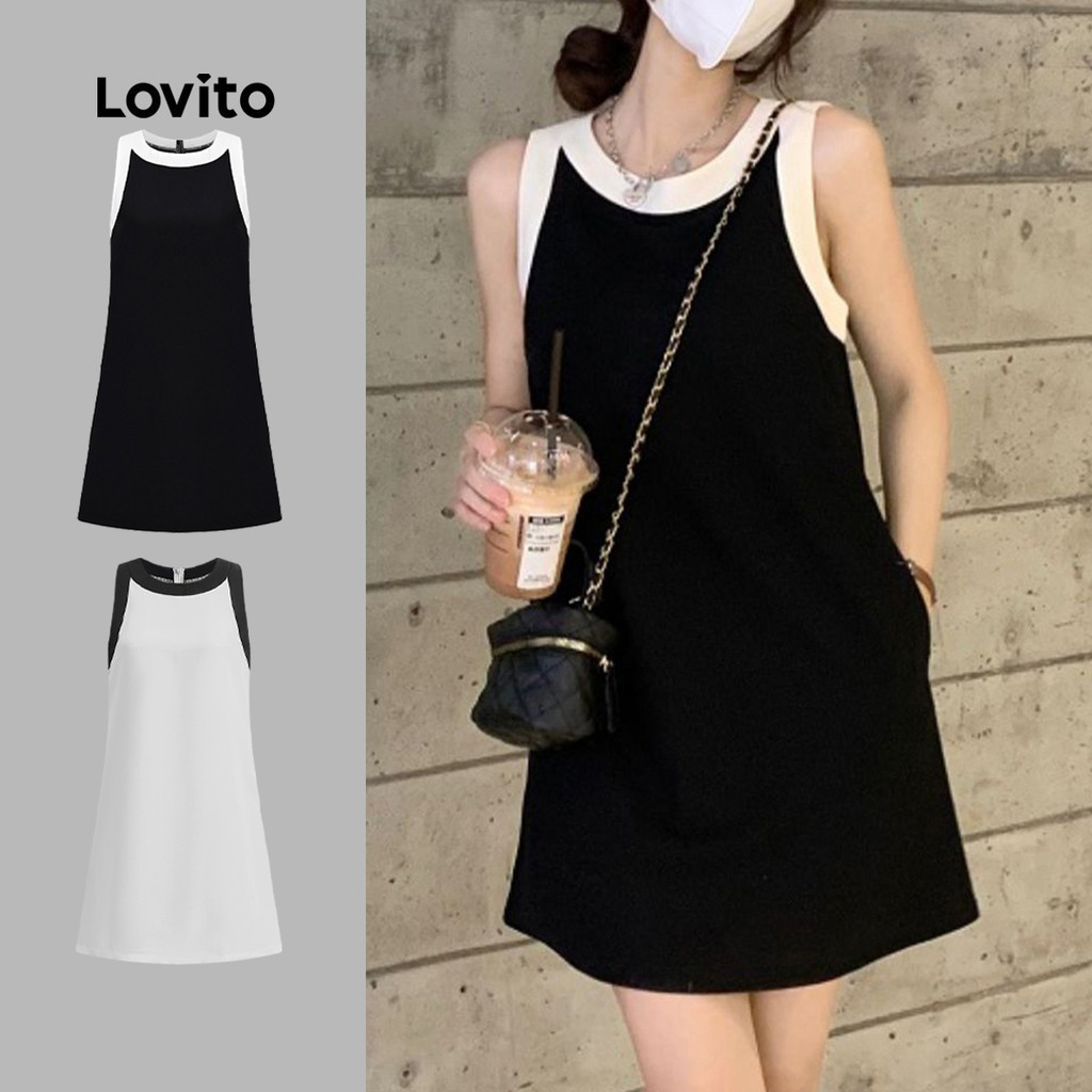 Lovito แคชชวล ชุดเดรสผู้หญิง แต่งคัลเลอร์บล็อก L108ED661